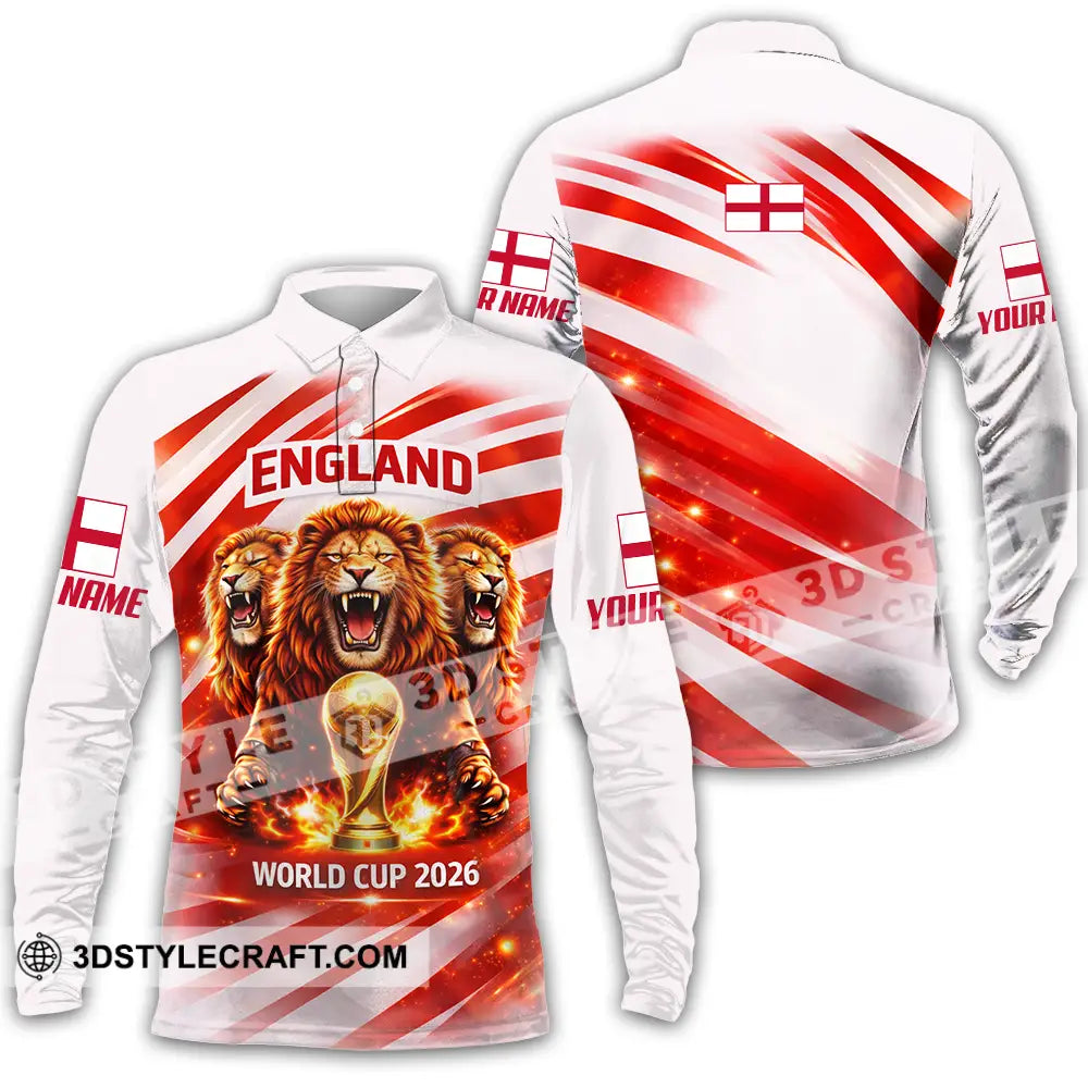 Unisex Shirt - Custom England World Cup 2026 3D Shirt - Long Sleeve Polo / S - T-shirt
