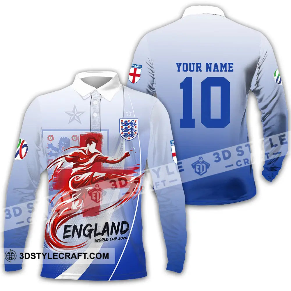 Unisex Shirt - Custom England FIFA World Cup 2026 3D Shirt Long Sleeve Polo / S T-shirt