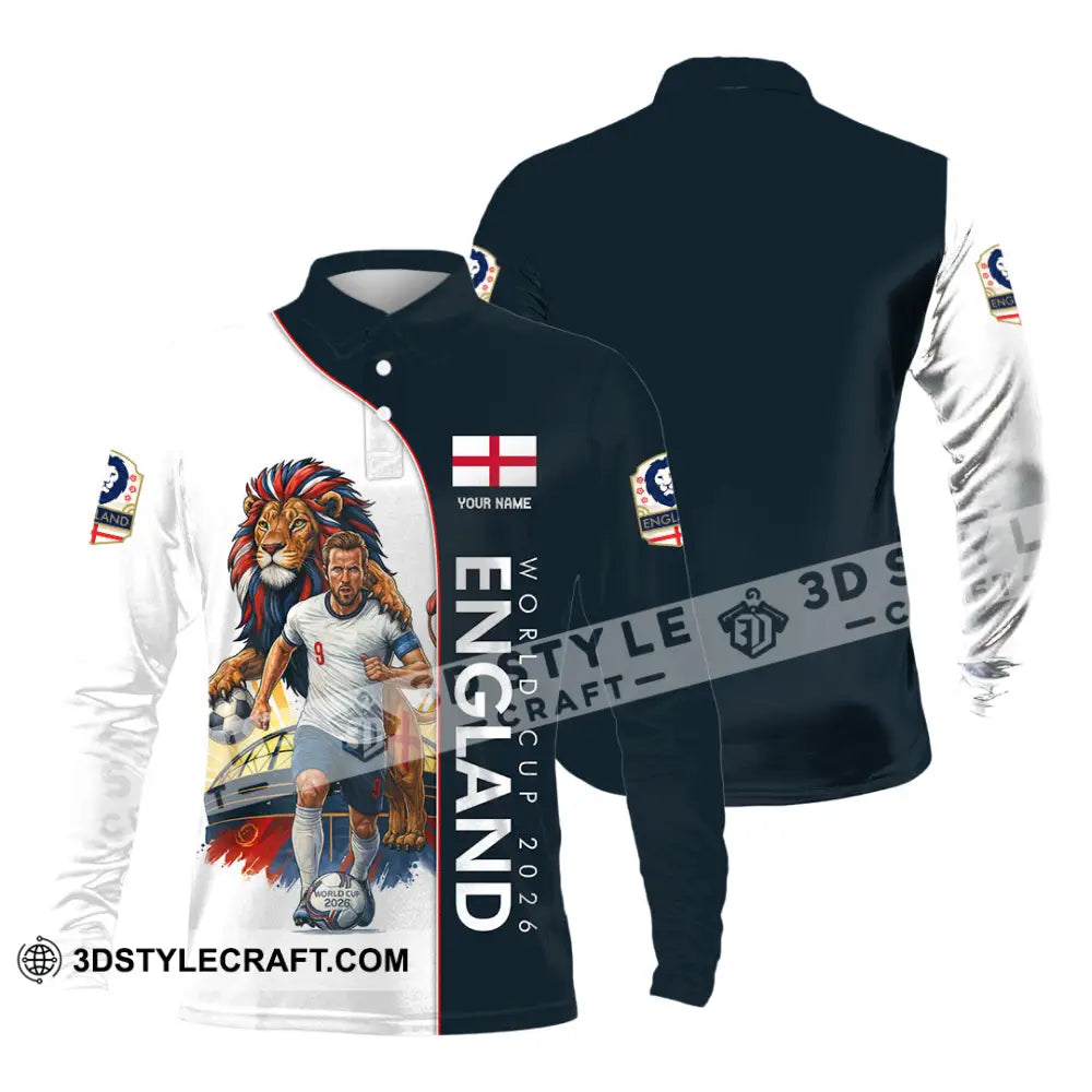 Unisex Shirt - Custom England World Cup 2026 3D Shirt Long Sleeve Polo / S T-shirt
