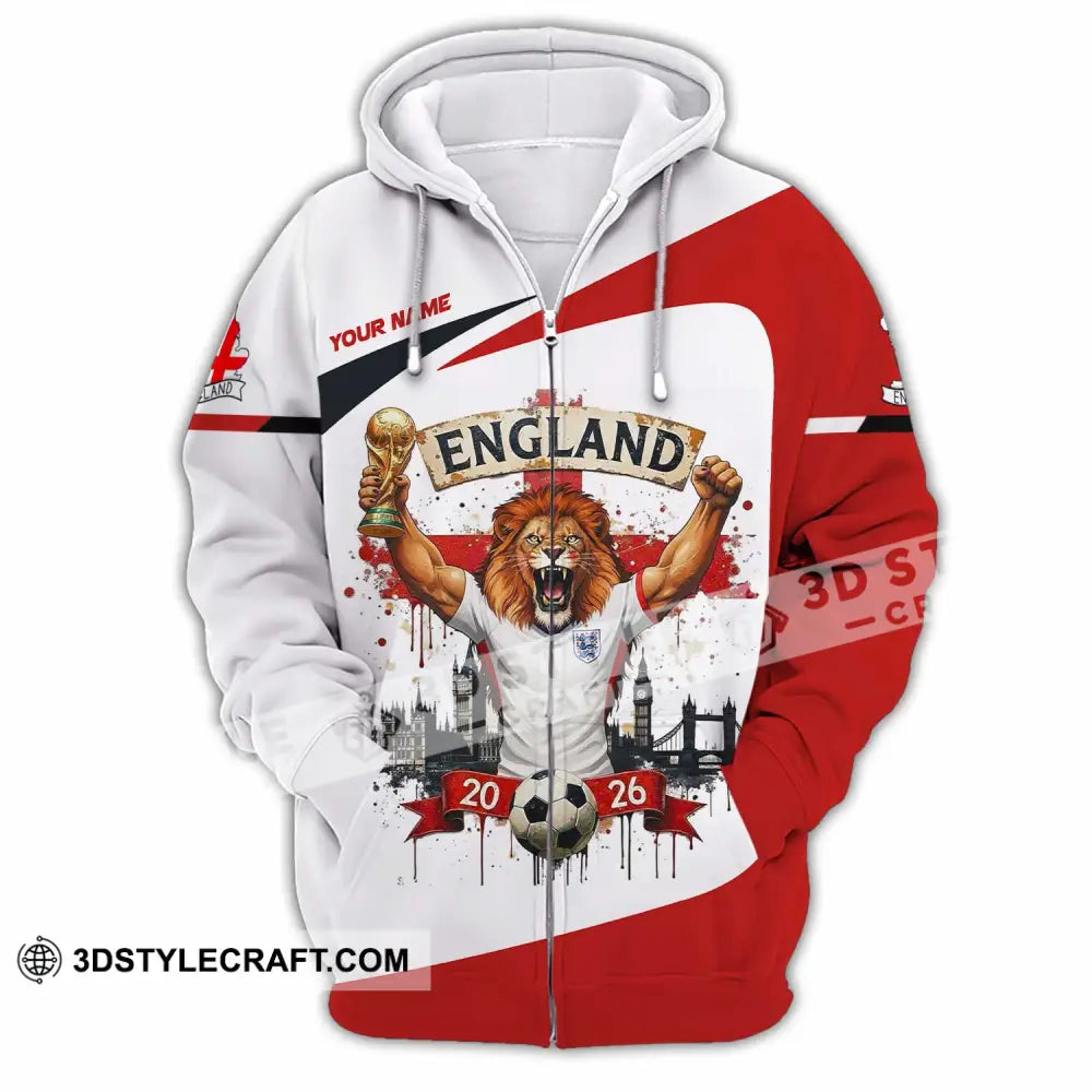 Unisex Shirt - Custom England World Cup 2026 3D Shirt Zipper Hoodie / S T-shirt