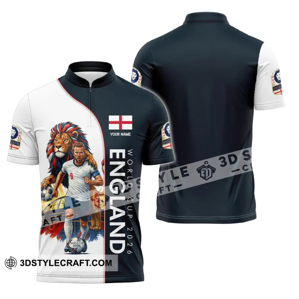 Unisex Shirt - Custom England World Cup 2026 3D Shirt Zipper Polo Shirt / S T-shirt
