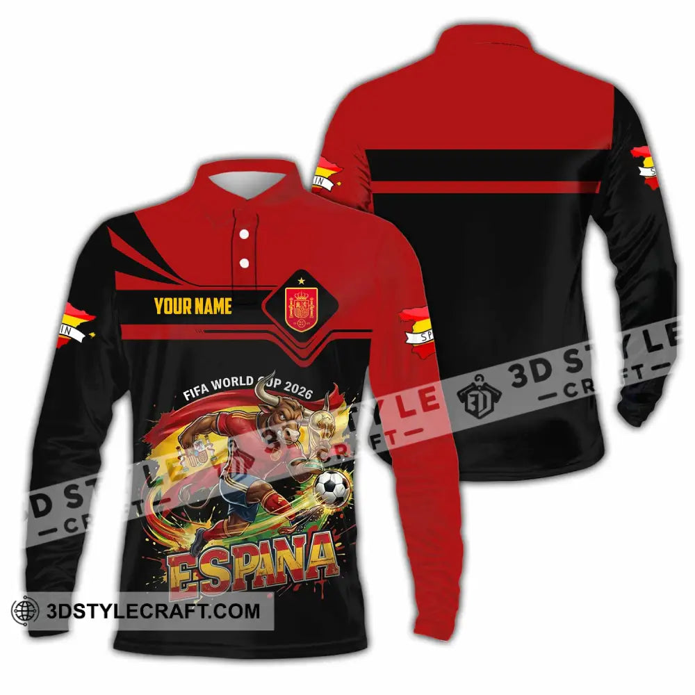 Unisex Shirt - Custom Espana Spain Fifa World Cup 2026 3D Shirt Long Sleeve Polo / S T-shirt