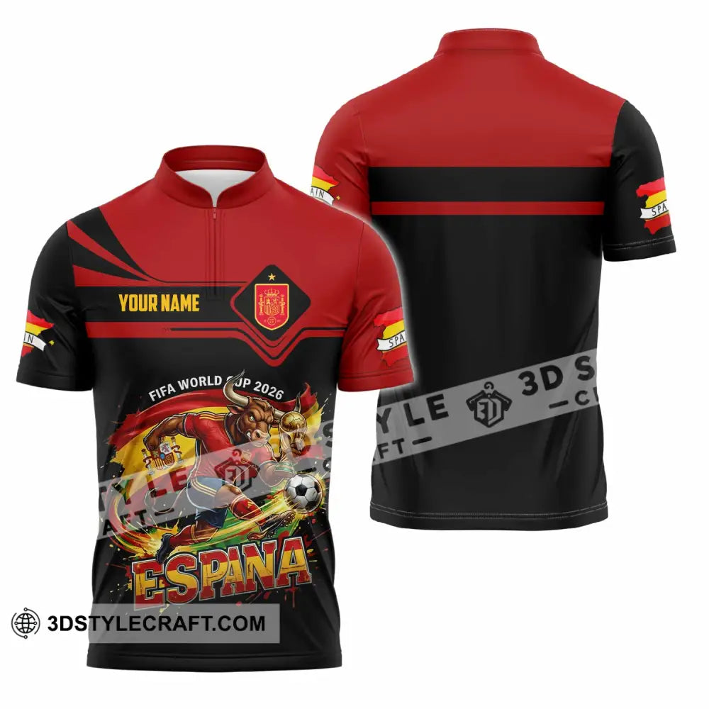 Unisex Shirt - Custom Espana Spain Fifa World Cup 2026 3D Shirt Zipper Polo Shirt / S T-shirt