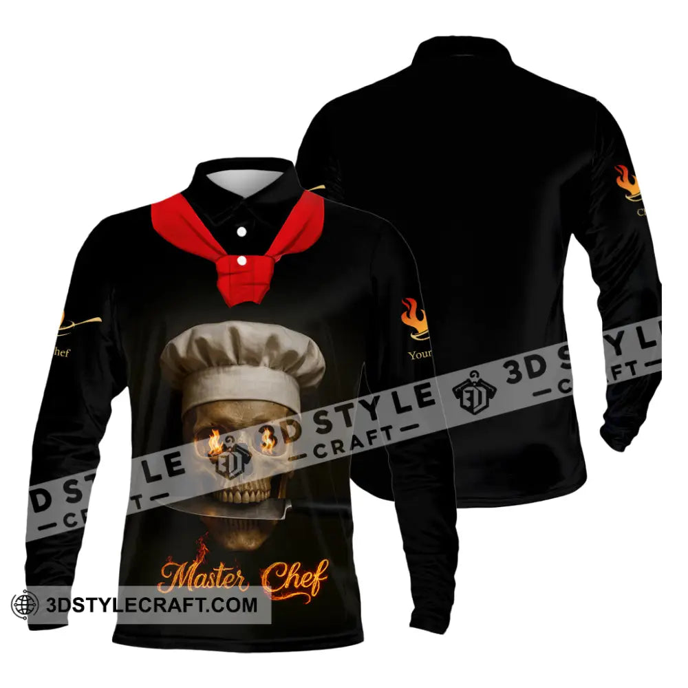 Unisex Shirt - Custom Fire Skullcap Master Chef Shirt Long Sleeve Polo / S T-shirt