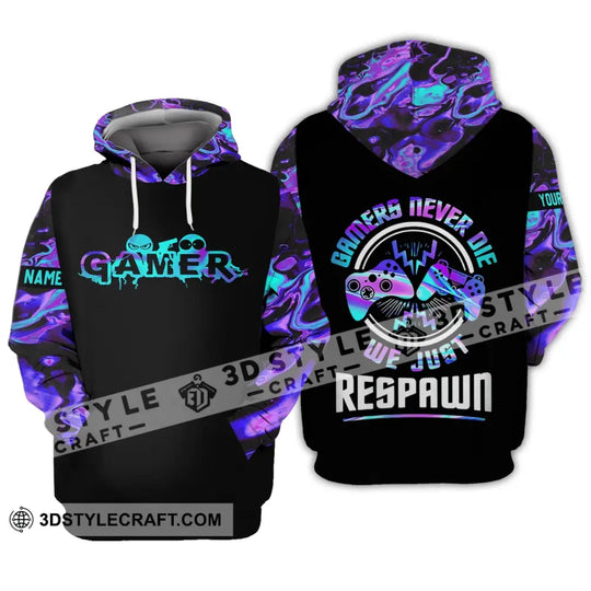 Unisex Shirt - Custom Gamer Name T-Shirt, Game Never Die We Just Respawn style option 3