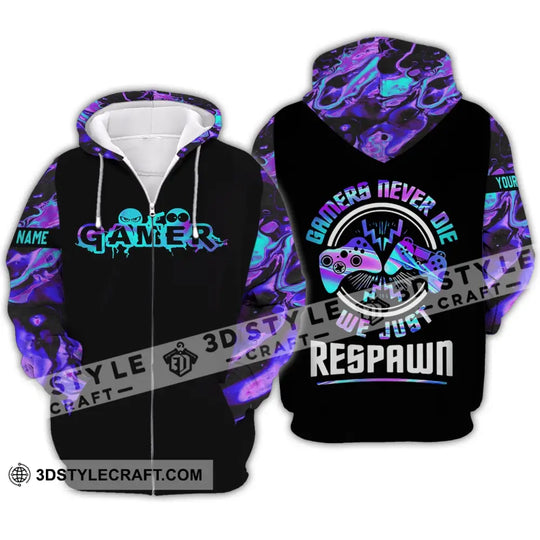 Unisex Shirt - Custom Gamer Name T-Shirt, Game Never Die We Just Respawn style option 4