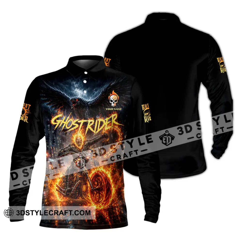 Unisex Shirt - Custom Ghost Rider Shirt - Long Sleeve Polo / S - T-shirt