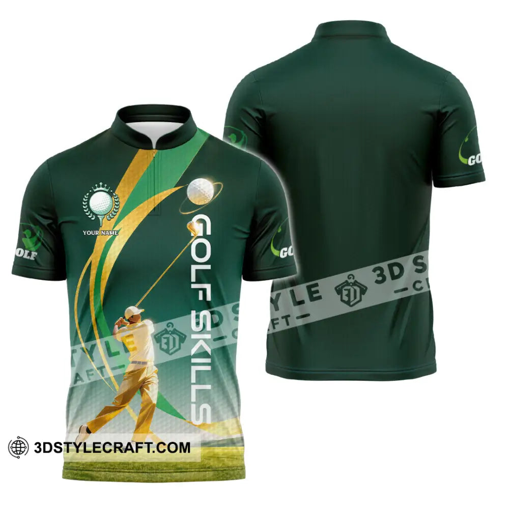 Unisex Shirt - Custom Golf Skills 3D Shirt Zipper Polo Shirt / S T-shirt