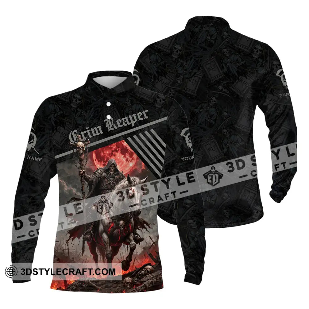 Unisex Shirt - Custom Grim Reaper Shirt Long Sleeve Polo / S T-shirt