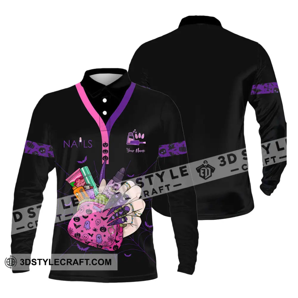 Unisex Shirt Custom Halloween Nails Artist Shirt Long Sleeve Polo / S T shirt