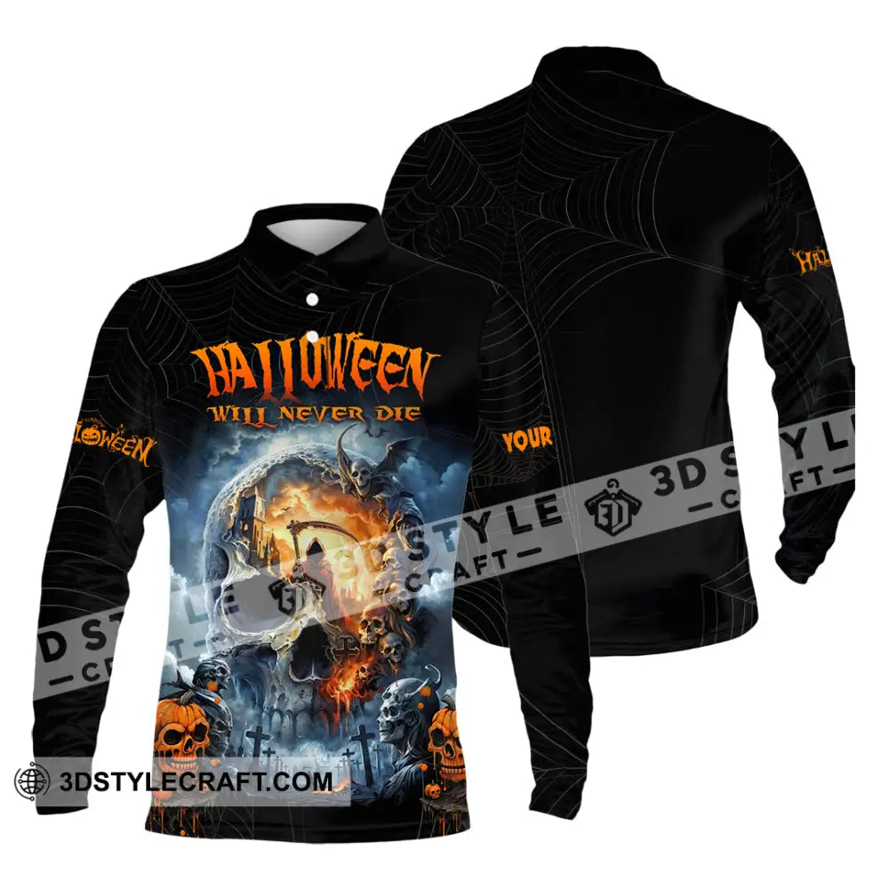 Unisex Shirt - Custom Halloween Will Never Die Shirt Long Sleeve Polo / S T-shirt