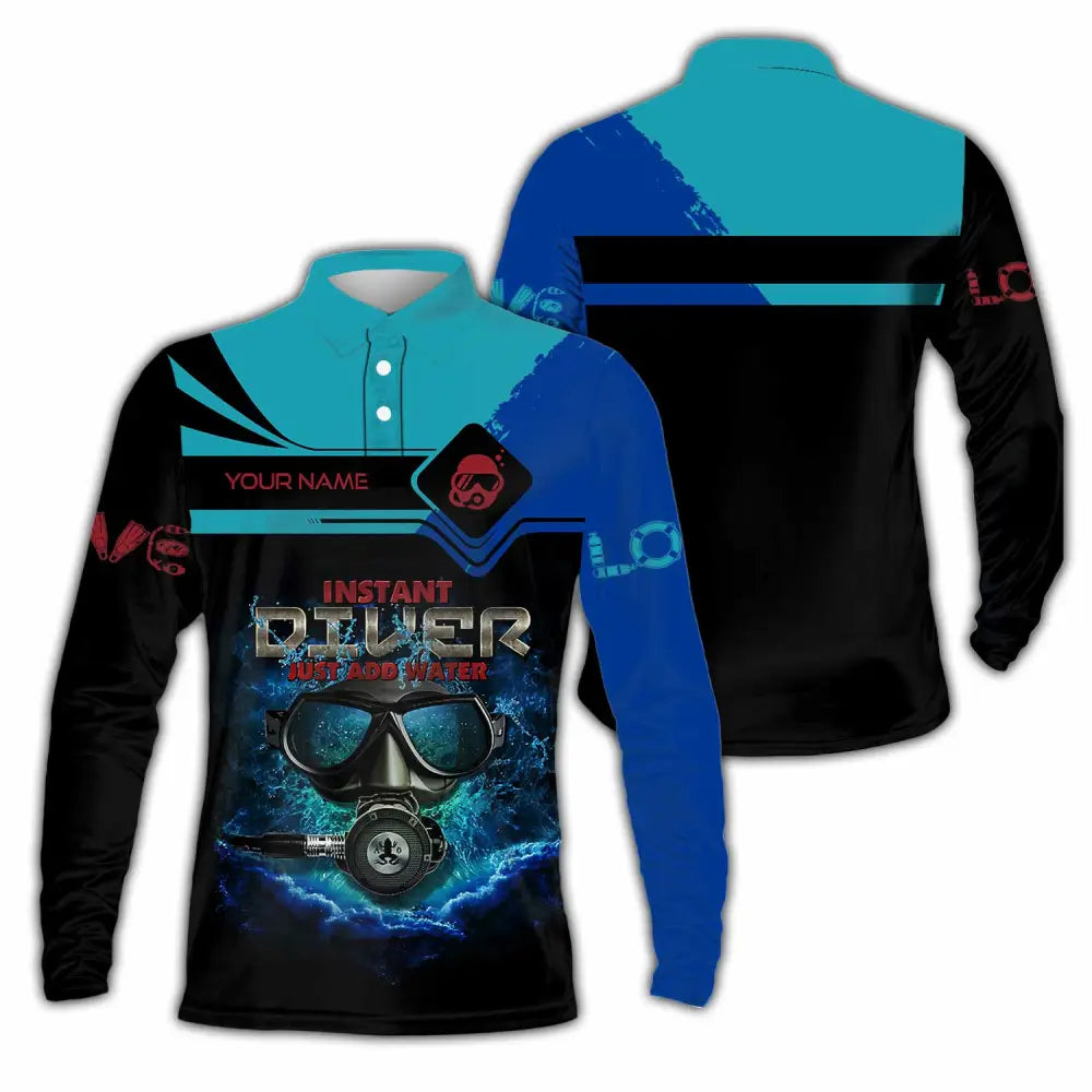 Unisex Shirt - Custom Instant Diver Just Add Water Scuba Diving Diver Shirt Long Sleeve Polo / S T-shirt