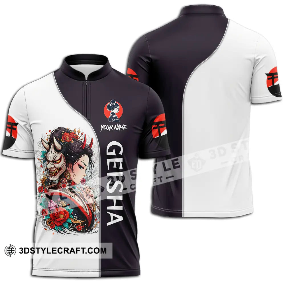 Unisex Shirt - Custom Japan Geisha3D Shirt Zipper Polo Shirt / S T-shirt