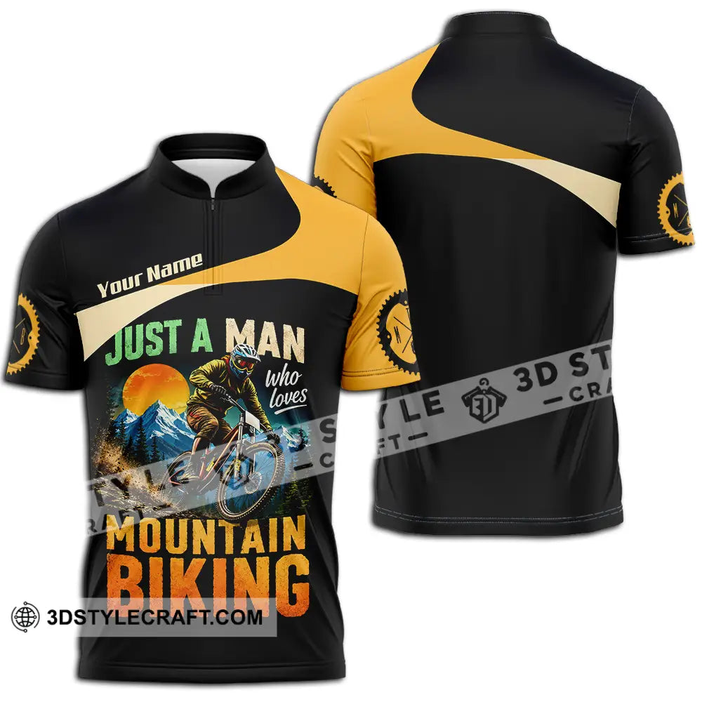 Unisex Shirt - Custom Just A Man Mountain Biking Shirt - Zipper Polo Shirt / S - T-shirt