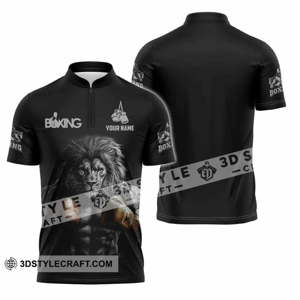 Unisex Shirt - Custom Lion Boxing Lover Sport Shirt Zipper Polo Shirt / S T-shirt