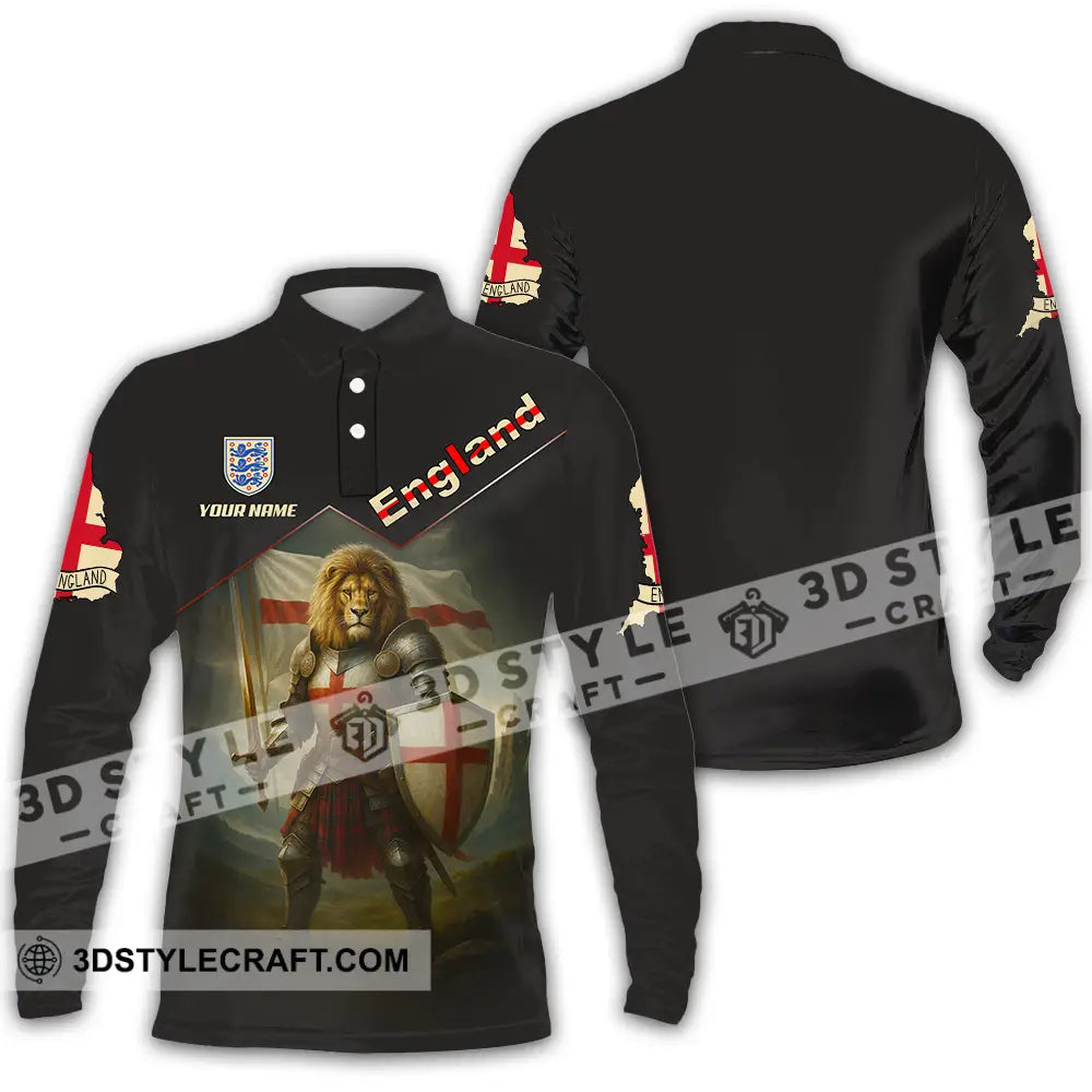 Unisex Shirt - Custom Lion Warrior England Shirt Long Sleeve Polo / S T-shirt