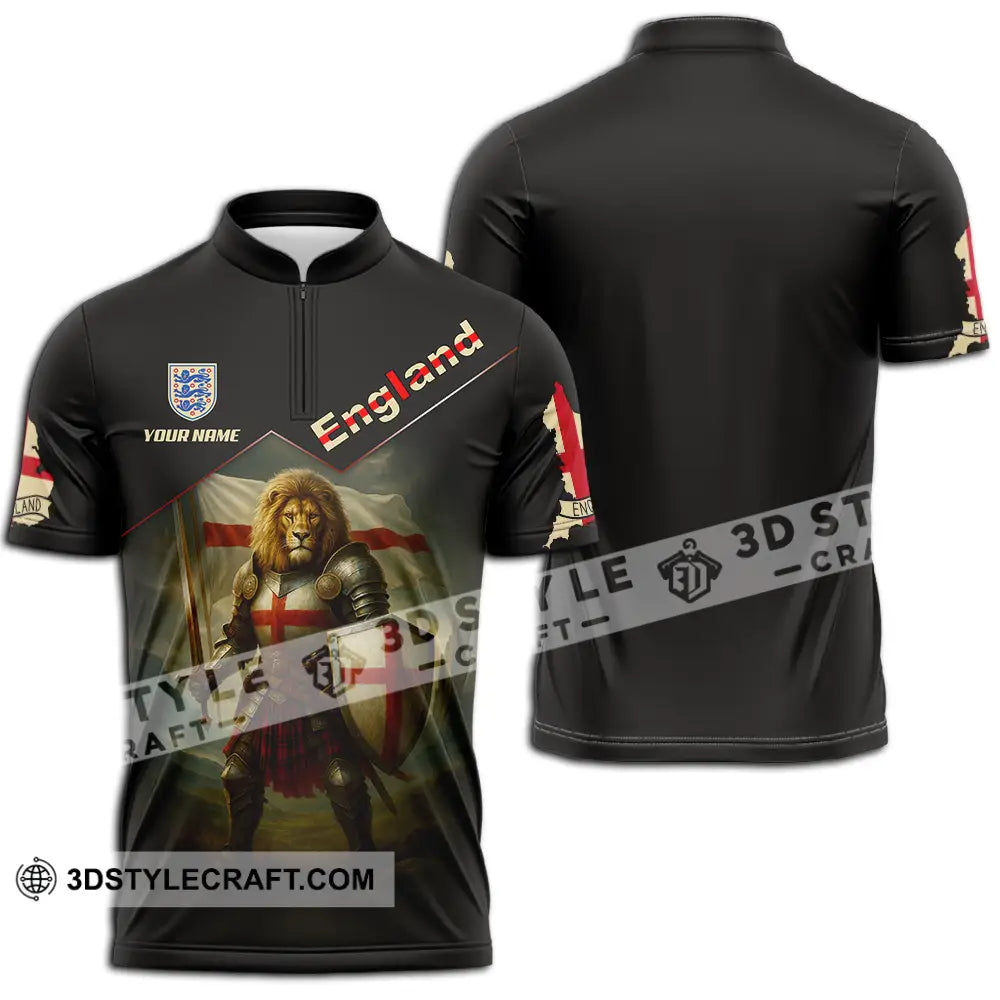 Unisex Shirt - Custom Lion Warrior England Shirt Zipper Polo Shirt / S T-shirt