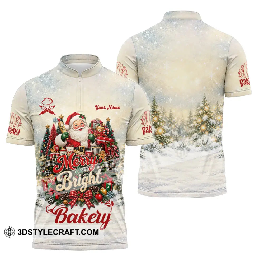 Unisex Shirt - Custom Merry Bright Bakery Shirt - Zipper Polo Shirt / S - T-shirt