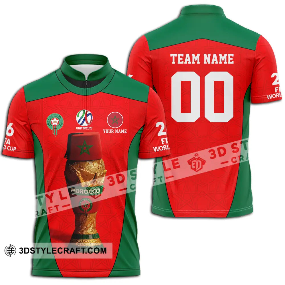 Unisex Shirt - Custom Morocco World Cup 2026 3D Shirt - Zipper Polo Shirt / S - T-shirt