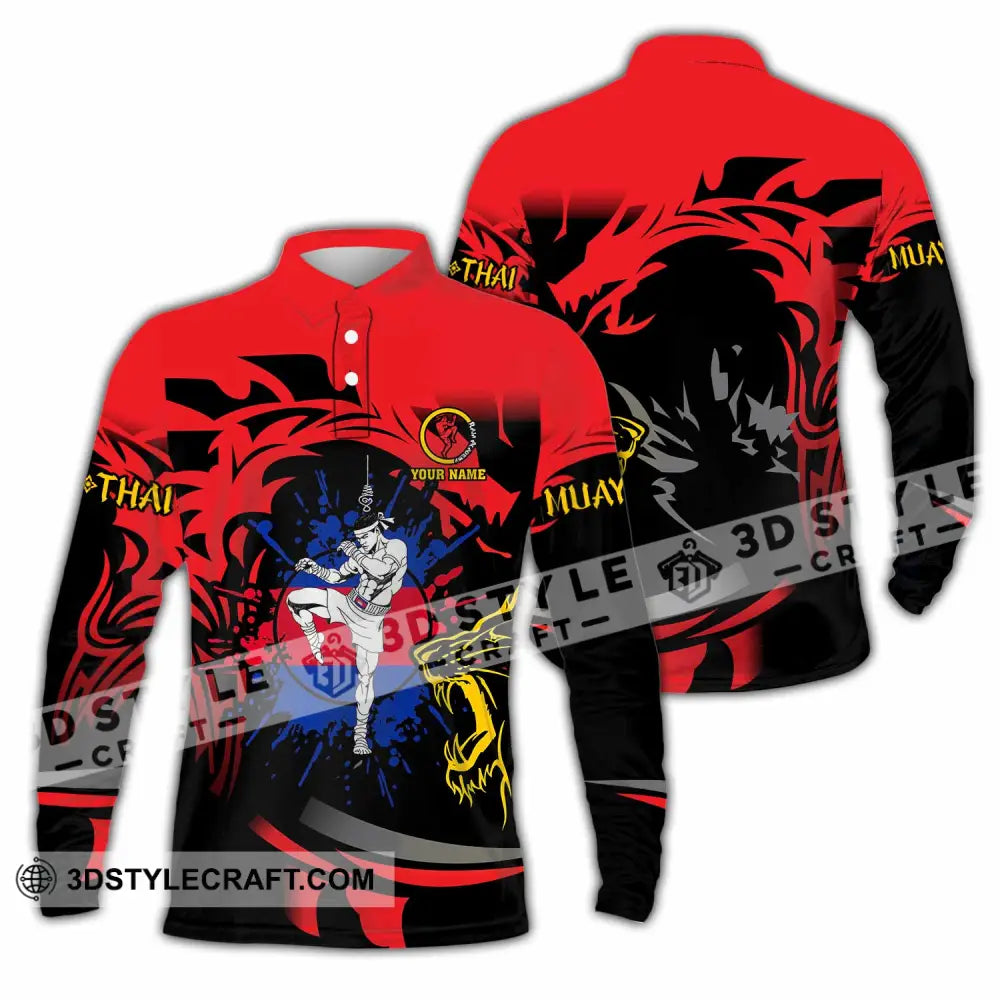 Unisex Shirt - Custom Muay Thai 3D Shirt Long Sleeve Polo / S T-shirt