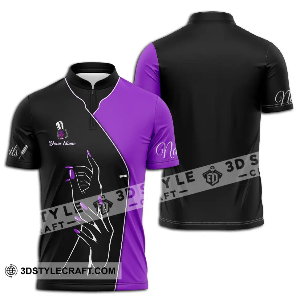 Unisex Shirt - Custom Nails Lover Purple Shirt Zipper Polo Shirt / S T-shirt