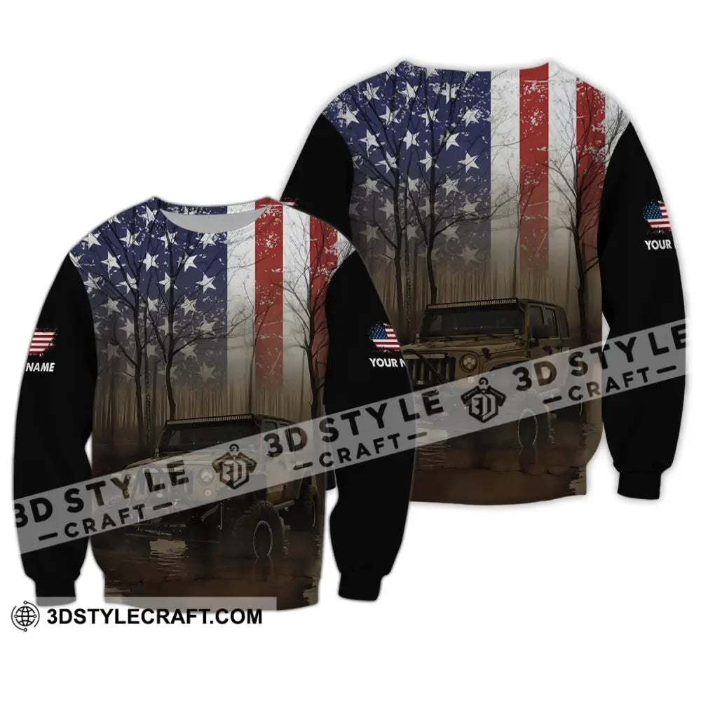 Unisex Shirt - Custom Name 3D America Flag Long Sleeve / S T-Shirt