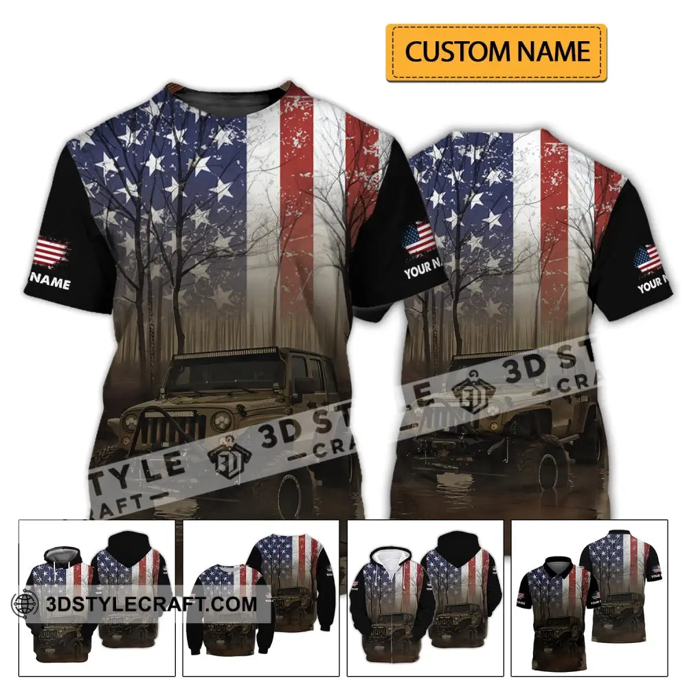 Unisex Shirt - Custom Name 3D America Flag T-Shirt