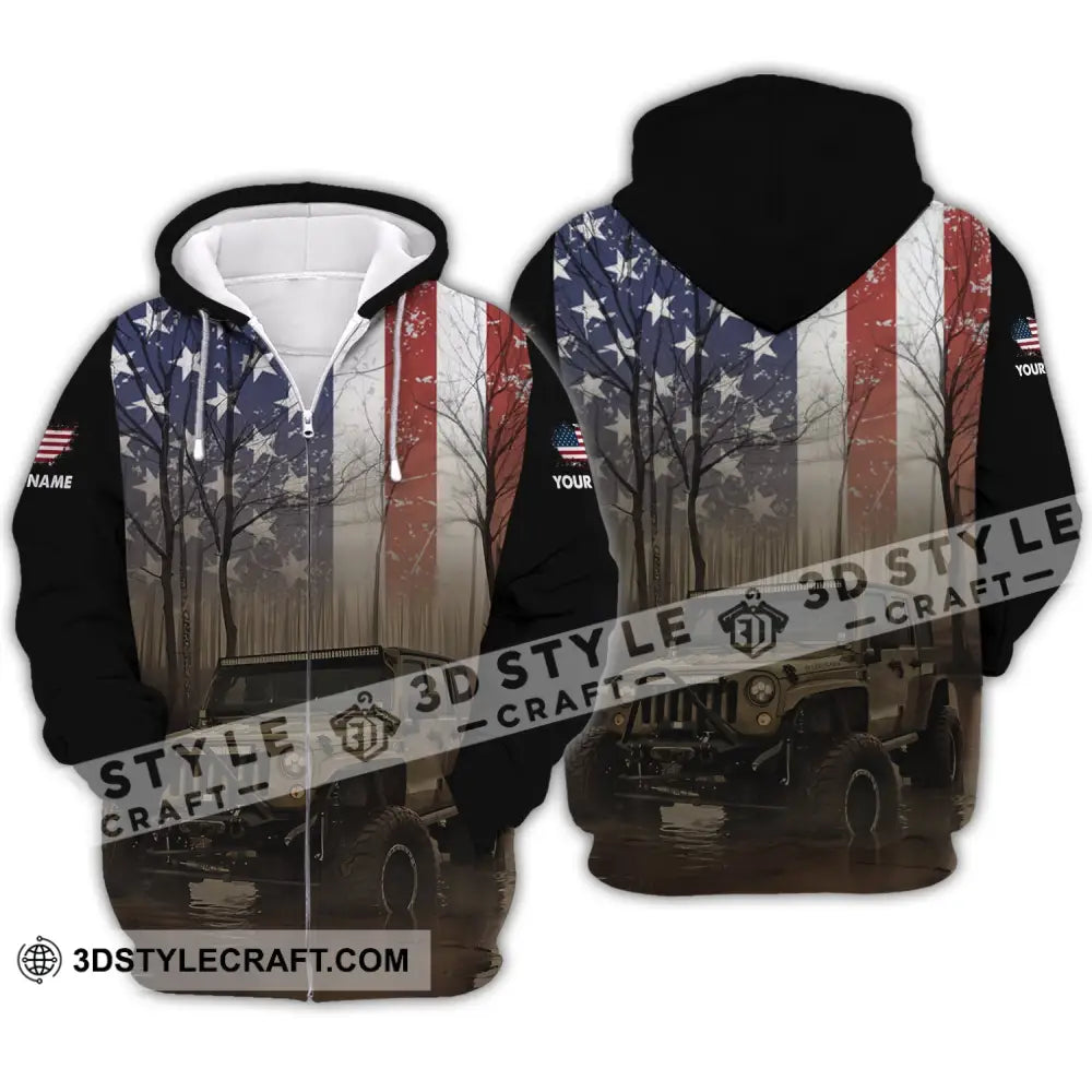 Unisex Shirt - Custom Name 3D America Flag Zipper Hoodie / S T-Shirt