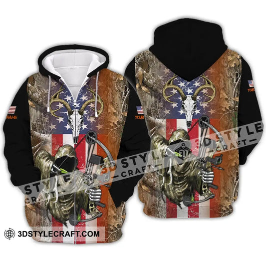 Unisex Shirt - Custom Name 3D America Hunter Zipper Hoodie / S T-Shirt