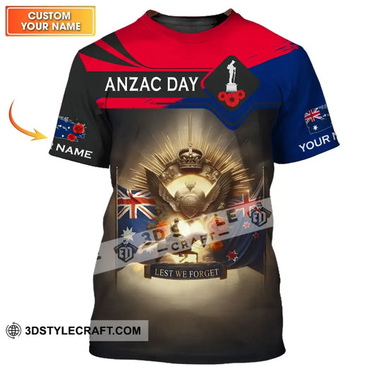 Unisex Shirt - Custom Name 3D Anzac Day Lest We Forget T-Shirt