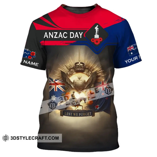 Unisex Shirt - Custom Name 3D Shirt - Anzac Day Lest We Forget style option 2