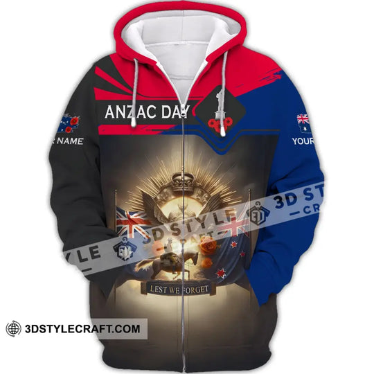 Unisex Shirt - Custom Name 3D Shirt - Anzac Day Lest We Forget style option 4