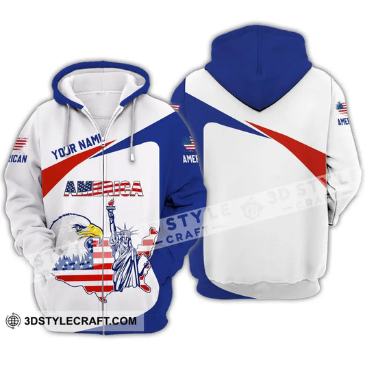 Unisex Shirt - Custom Name 3D Eagle Liberties America Flag Zipper Hoodie / S T-Shirt