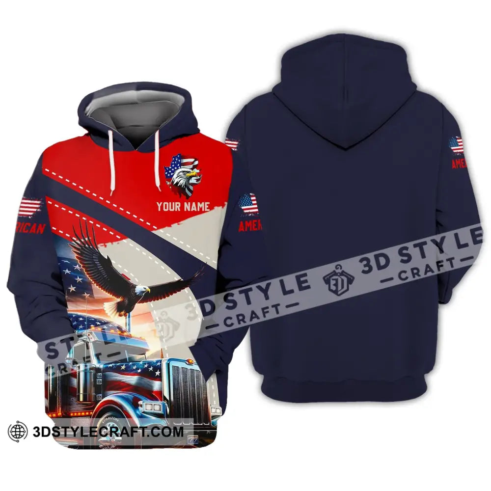 Unisex Shirt - Custom Name 3D Eagle Truck America Flag Color Hoodie / S T-Shirt