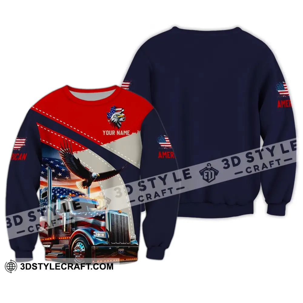 Unisex Shirt - Custom Name 3D Eagle Truck America Flag Color Long Sleeve / S T-Shirt