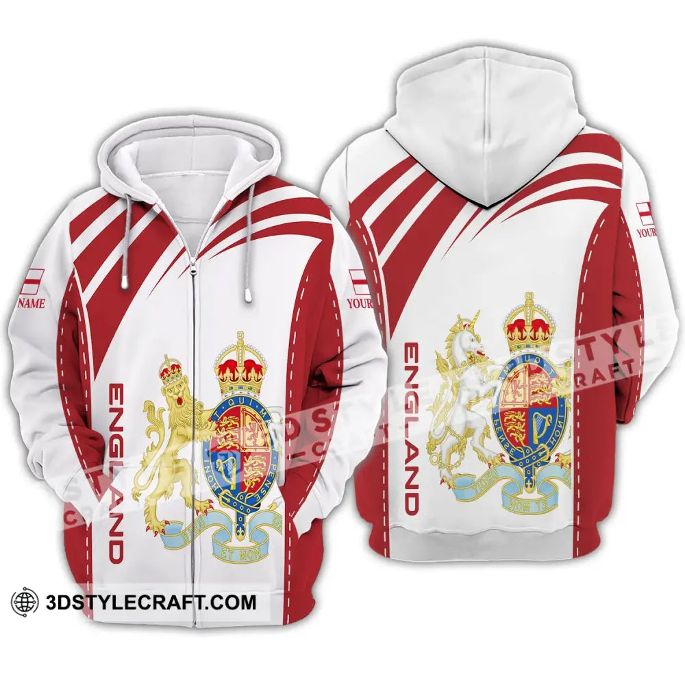 Unisex Shirt - Custom Name 3D England Flag Design Zipper Hoodie / S T-Shirt