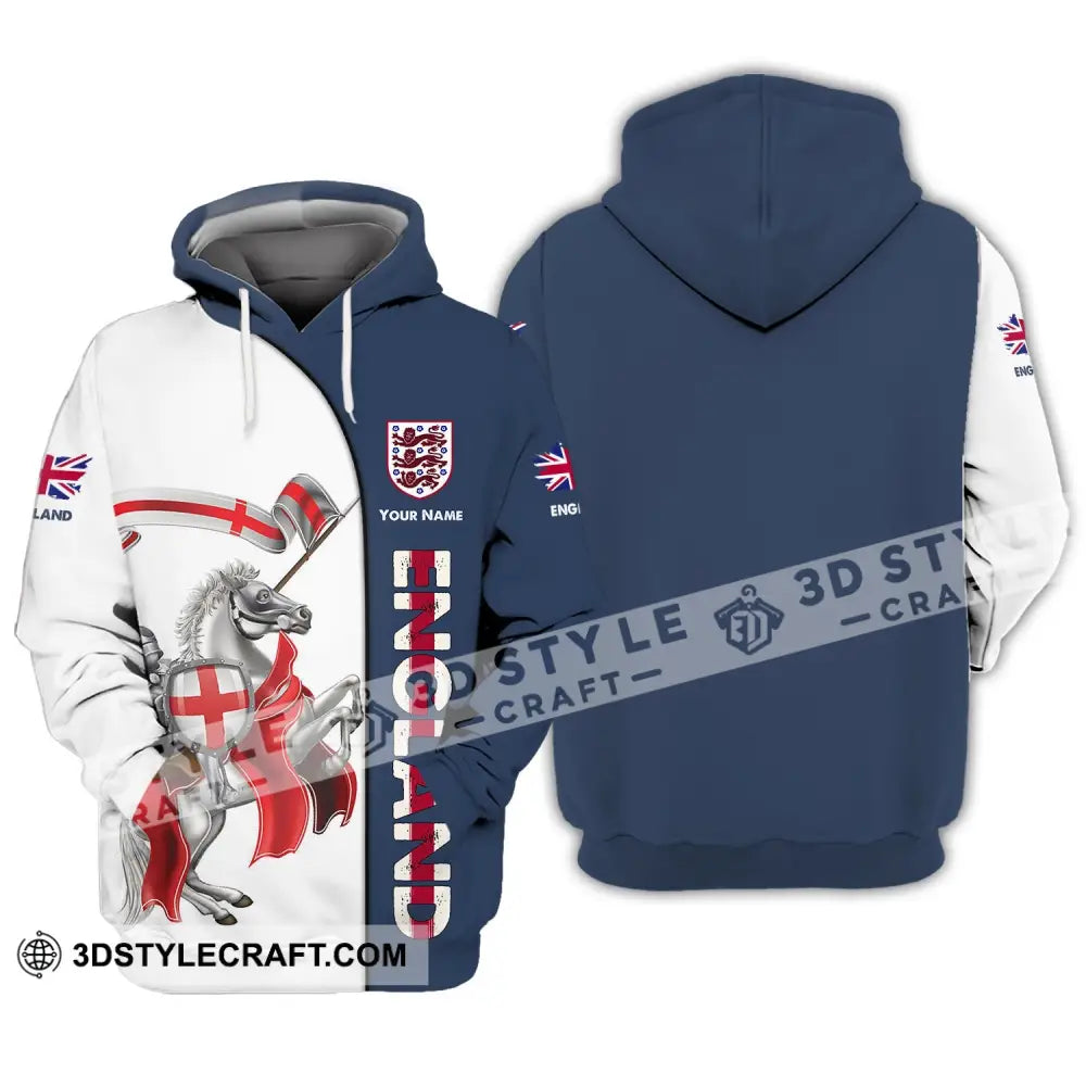 Unisex Shirt - Custom Name 3D England Hero Horse Map And Logo Hoodie / S T-Shirt