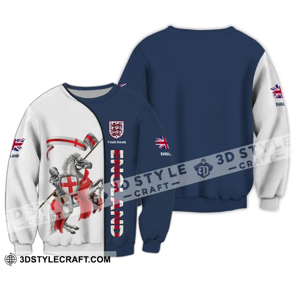 Unisex Shirt - Custom Name 3D England Hero Horse Map And Logo Long Sleeve / S T-Shirt