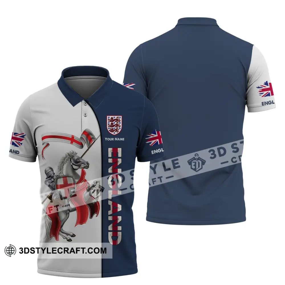 Unisex Shirt - Custom Name 3D England Hero Horse Map And Logo Polo / S T-Shirt