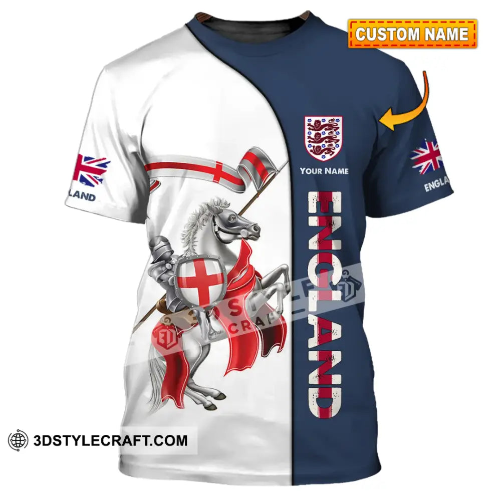 Unisex Shirt - Custom Name 3D England Hero Horse Map And Logo T-Shirt