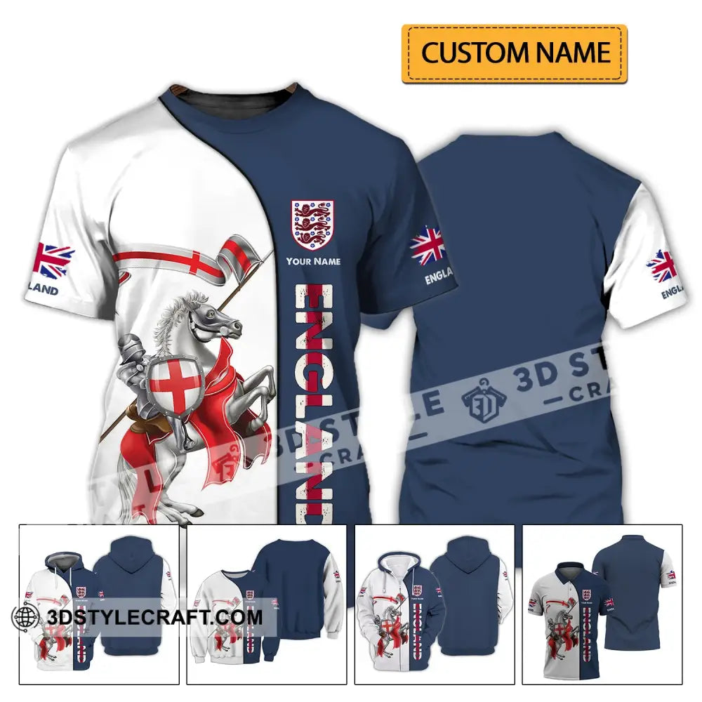 Unisex Shirt - Custom Name 3D England Hero Horse Map And Logo T-Shirt