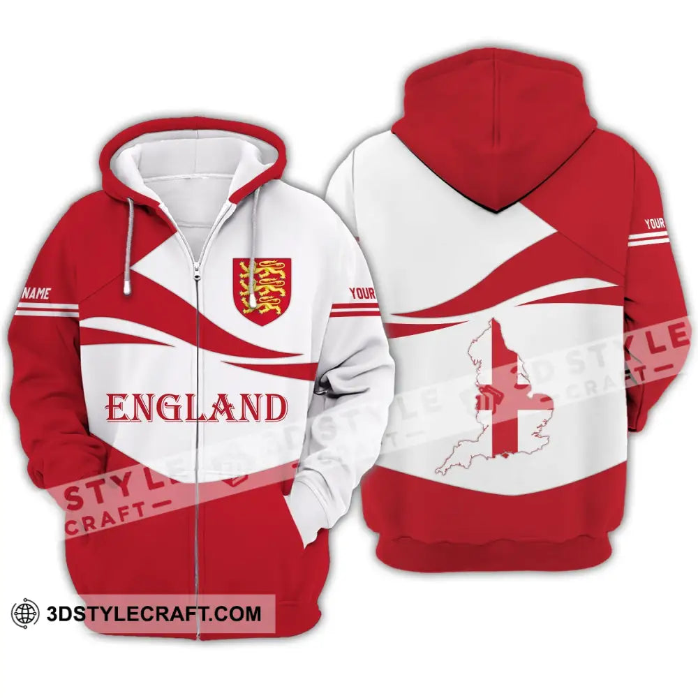 Unisex Shirt - Custom Name 3D England Map Lover Zipper Hoodie / S T-Shirt