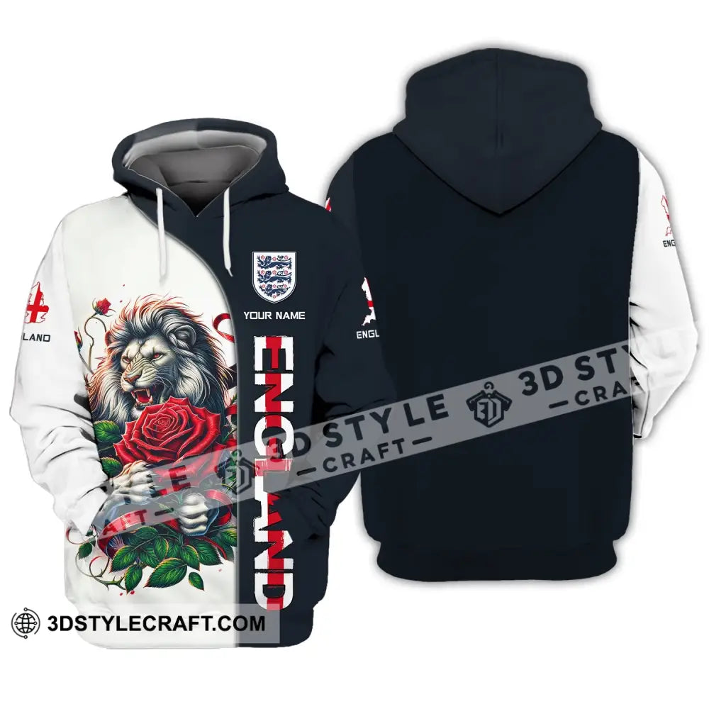 Unisex Shirt - Custom Name 3D England Map Red Rose Lion Hoodie / S T-Shirt