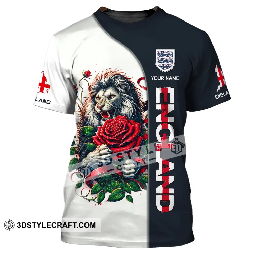 Unisex Shirt - Custom Name 3D England Map Red Rose Lion T-Shirt / S T-Shirt