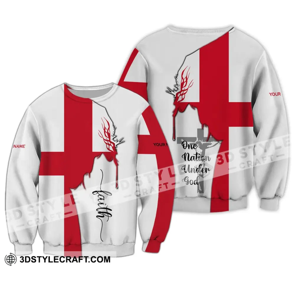 Unisex Shirt - Custom Name 3D England One Nation Under God Long Sleeve / S T-Shirt