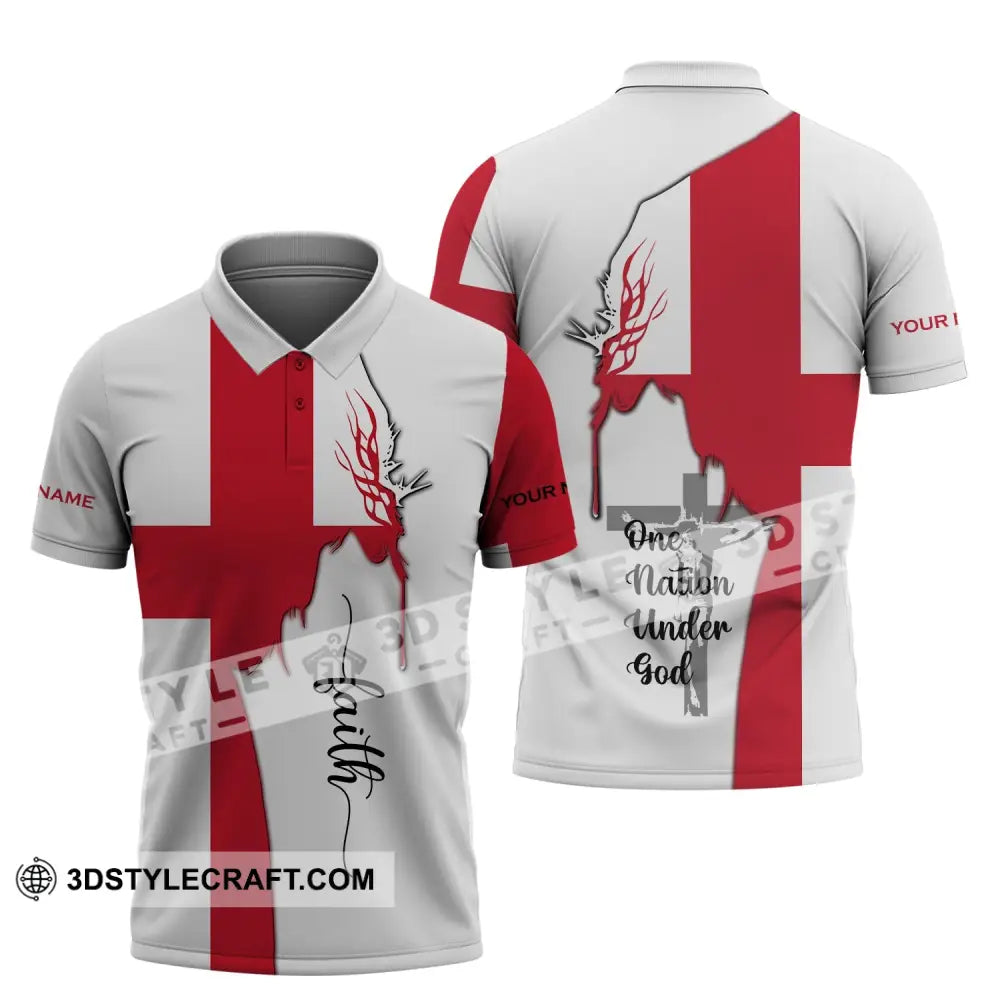 Unisex Shirt - Custom Name 3D England One Nation Under God Polo / S T-Shirt