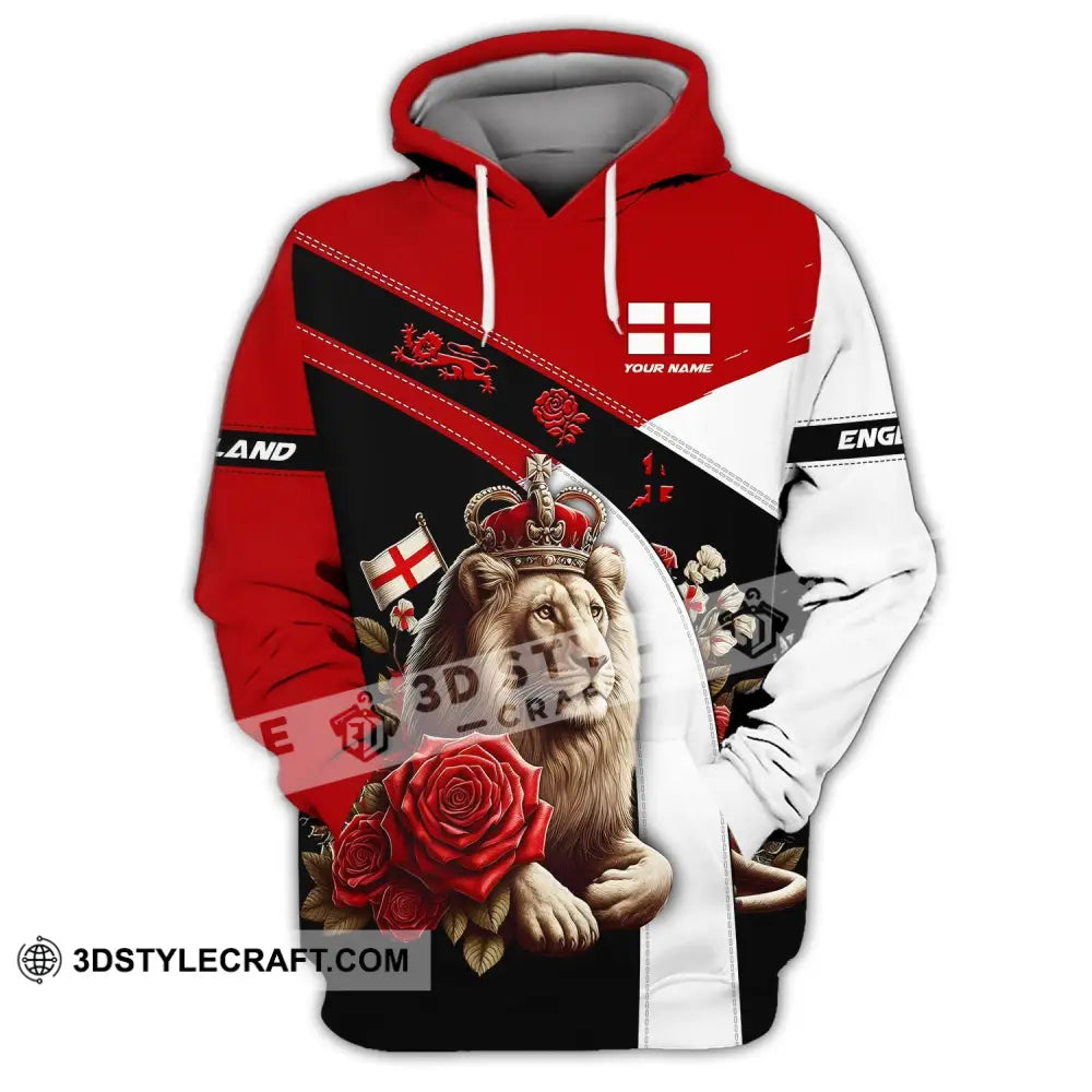 Unisex Shirt - Custom Name 3D England Red Rose Lion Hoodie / S T-Shirt