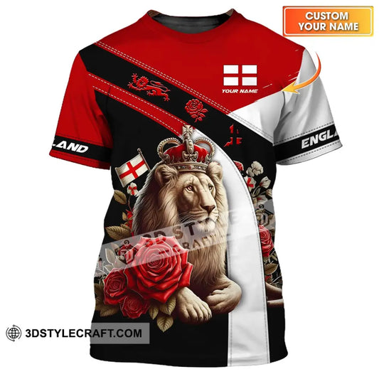 Unisex Shirt - Custom Name 3D England Red Rose Lion T-Shirt / S T-Shirt