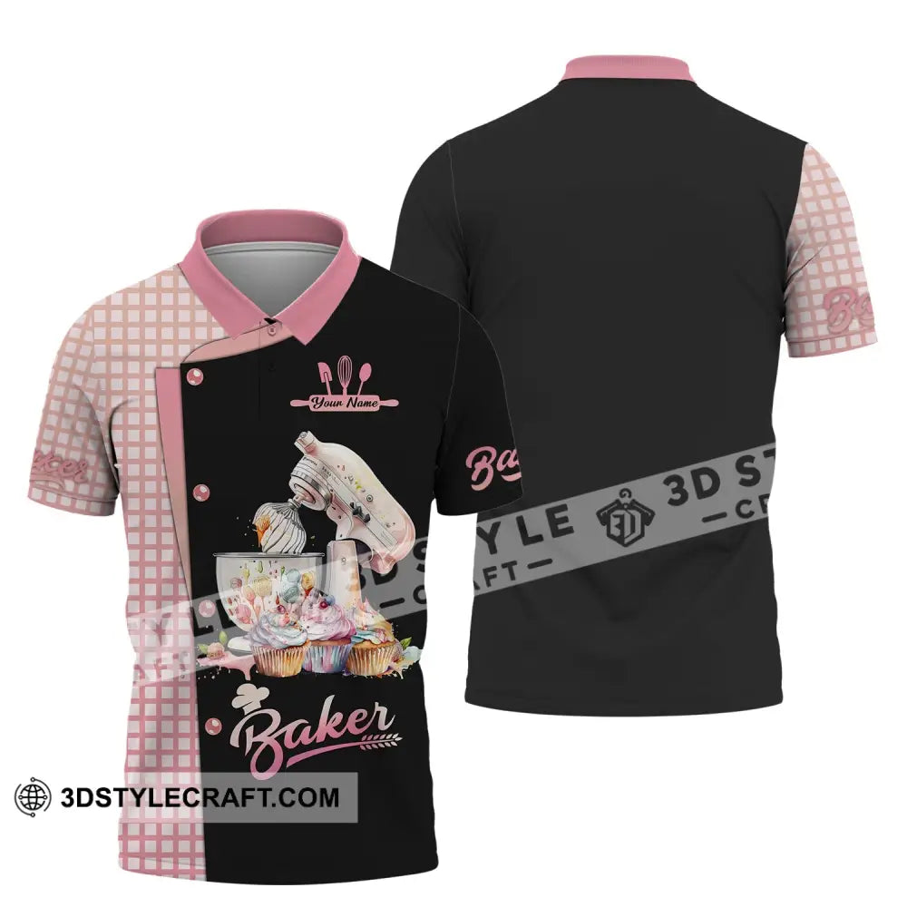 Unisex Shirt - Custom Name 3D For Baker Making Cake Cup Polo / S T-Shirt