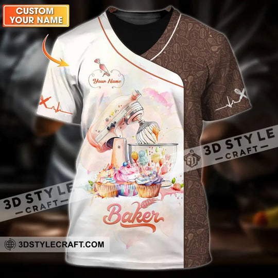 Unisex Shirt - Custom Name 3D Shirt For Baker, Making Cake style option 1